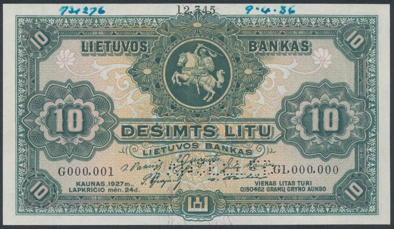 Lithuania, 10 Litu 1928 - SPECIMEN Wzór technologiczny, nakładowy - o 2 różnych ...