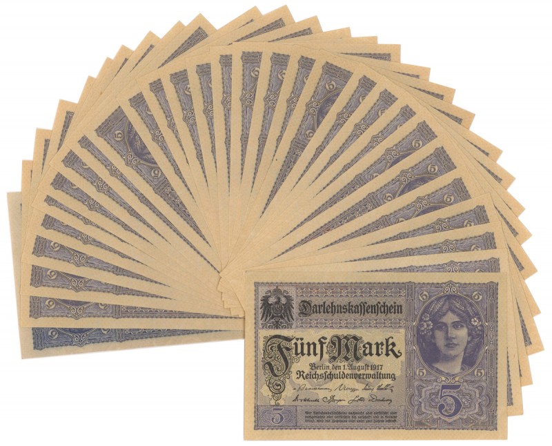 Germany, 5 Mark 1917 - set of 29 pcs. Banknoty w stanach nieobiegowych, niektóre...