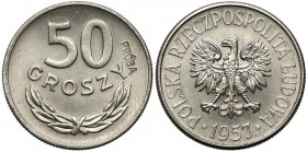 Próba NIKIEL 50 groszy 1957 - wklęsła PRÓBA Jedyna wśród niklowych prób z napisem PRÓBA wklęsłym zamiast wypukłego. Nakład 500 sztuk (NBP), 681 sztuk ...