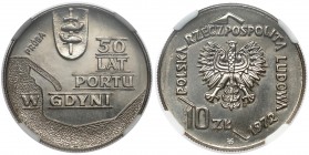 Próba NIKIEL 10 złotych 1972 Port w Gdyni - tło z deseniem Reference: Parchimowicz P.279.a
Grade: NGC MS65 

POLAND POLEN