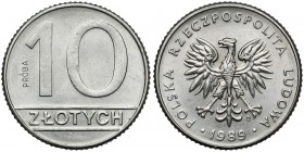 Próba NIKIEL 10 złotych 1989 - stempel zwykły Reference: Parchimowicz P.288.a
Grade: AU 

POLAND POLEN