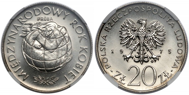 Próba NIKIEL 20 złotych 1975 Rok Kobiet - kula ziemska Reference: Parchimowicz P...