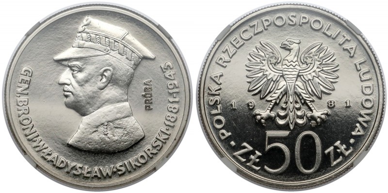 Próba NIKIEL 50 złotych 1981 Sikorski Reference: Parchimowicz P.333.a
Grade: NG...