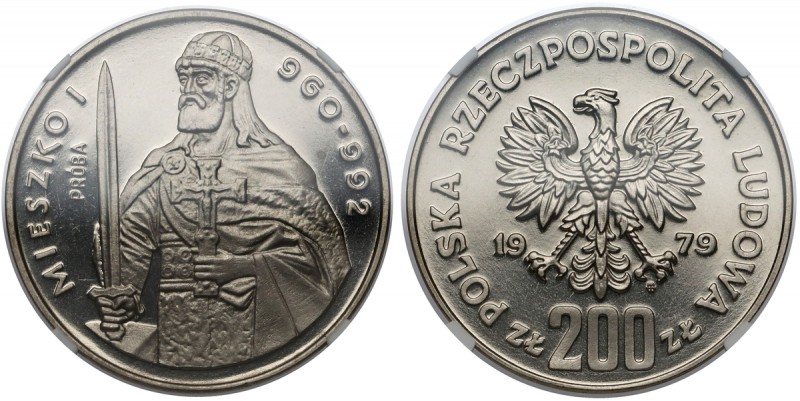 Próba NIKIEL 200 złotych 1979 Mieszko I - półpostać Reference: Parchimowicz P.42...