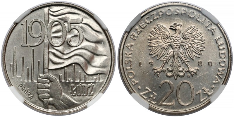 Próba MIEDZIONIKIEL 20 złotych 1980 Łódź 1905 Reference: Parchimowicz P 318.a
G...