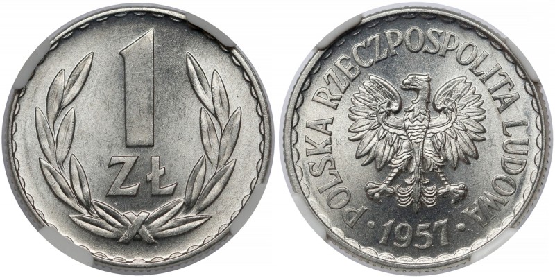 1 złoty 1957 - rzadka w takim stanie Znakomity egzemplarz złotówki 1957. Zdecydo...