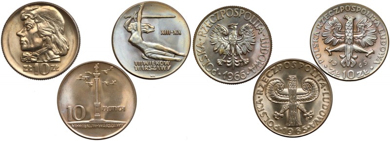 10 złotych 1965-1966 Kolumna, VII Wieków Warszawy, Kościuszko (3szt) Piękne stan...