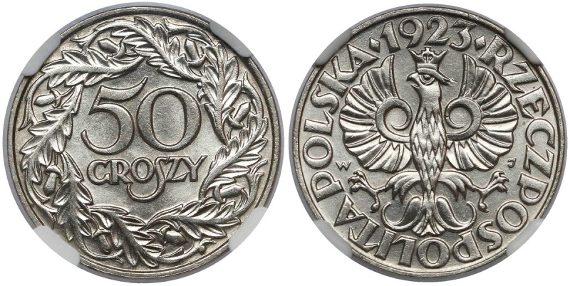 50 groszy 1923 Bardzo trudny do pozyskania w stanie menniczym nominał. Moneta, k...