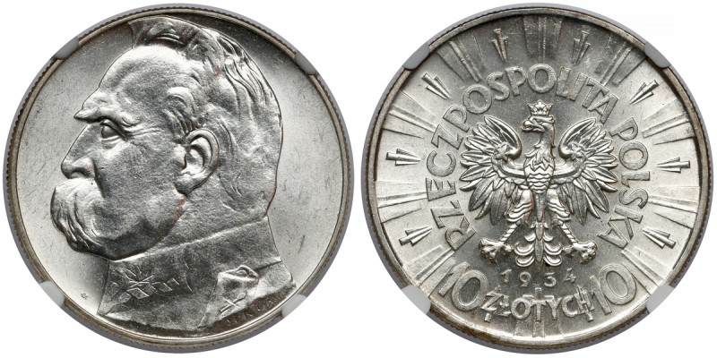 Piłsudski 10 złotych 1934 - urzędowy - piękny Piękny jak na pierwszy rocznik Pił...