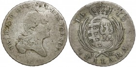 Księstwo Warszawskie, 1/6 talara 1813 IB - najrzadszy rocznik Niepozorna moneta, jedynie sporadycznie pojawiająca się w handlu, z wysokimi cenami w ar...
