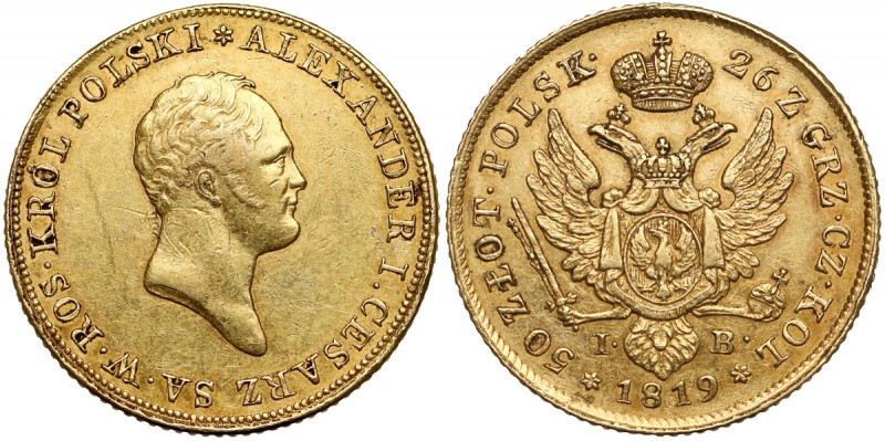 50 złotych polskich 1819 IB - wysokie obrzeże Najwyższy nominał monet Królestwa ...