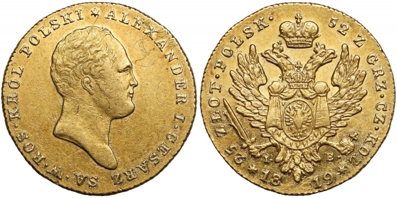 25 złotych polskich 1819 IB Ostatni rocznik pierwszego typu 25-złotówek czasów z...