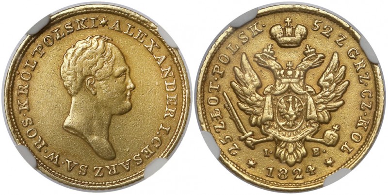 25 złotych polskich 1824 IB - NISKI nakład - bardzo rzadkie Bardzo rzadki, wybit...