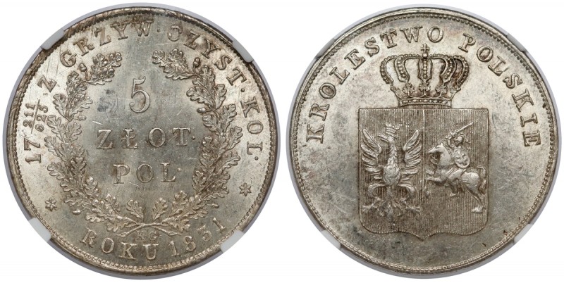 Powstanie Listopadowe, 5 złotych 1831 KG - mennicze Bardzo ładna moneta w lekkie...