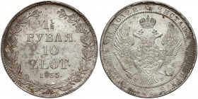 1-1/2 rubla = 10 złotych 1835 HГ, Petersburg Ładny egzemplarz, z zachowanym połyskiem i dobrym reliefem. Duża, szeroka moneta XIX wieku. 
 Odmiana z ...