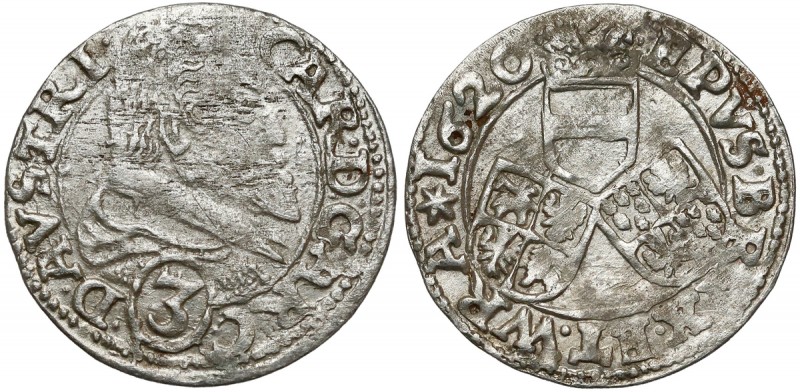 Śląsk, Karol Austriacki, 3 krajcary 1620, Nysa - rzadki Typ z gwiazdą, znakiem m...