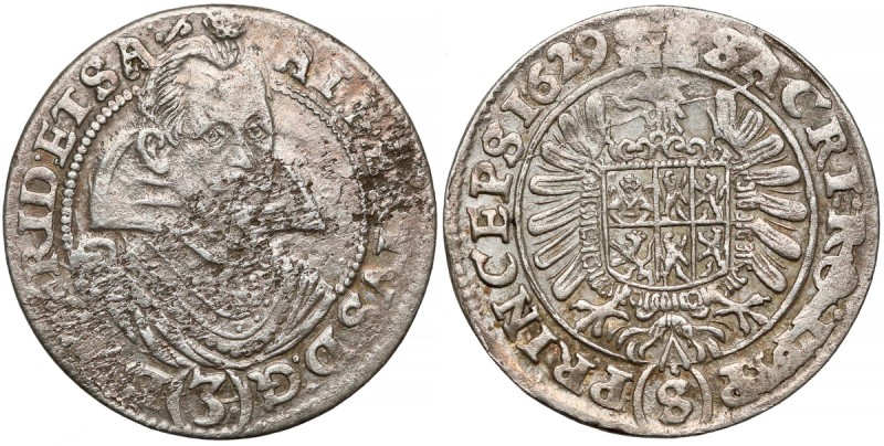 Śląsk, Albert von Wallenstein, 3 krajcary 1629-S, Żagań - rzadkie Na awersie wad...