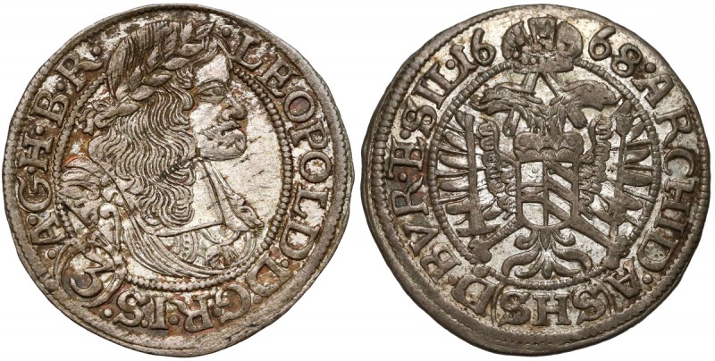 Śląsk, Leopold I, 3 krajcary 1668 SHS, Wrocław Bardzo ładny egzemplarz. Odmiana ...