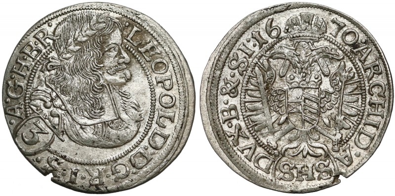 Śląsk, Leopold I, 3 krajcary 1670 SHS, Wrocław - z szarfami Odmiana legendowa G....