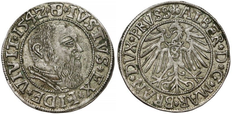 Prusy, Albrecht Hohenzollern, Grosz Królewiec 1542 Ładny egzemplarz z rzadszego ...