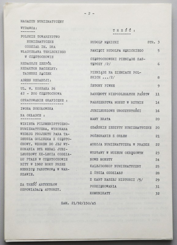 Makieta, Magazyn numizmatyczny 1992 nr 11 Do kompletu brak makiety strony tytuło...