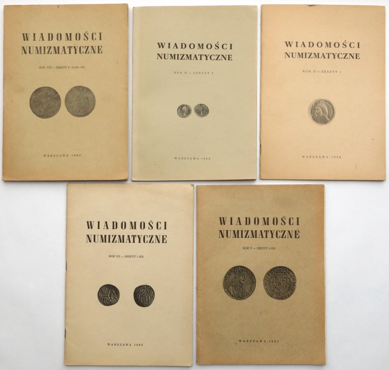 Wiadomości numizmatyczne 1958-1964 (5szt) Pięć zeszytów w dobrych stanach zachow...