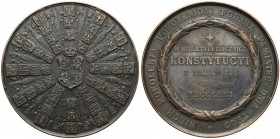 Medal Stuletnia rocznica Konstytucji 3 Maja, 1891 r. Niesygnowany medal autorstwa L. Ch. Lauera z Norymbergii. Wybity w stulecie rocznicy uchwalenia K...