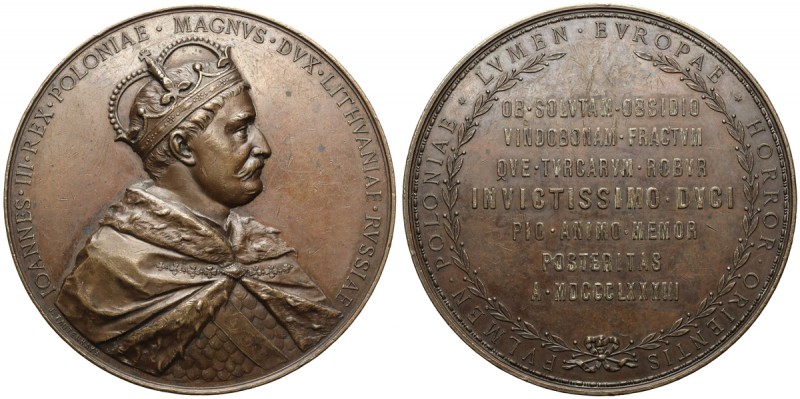 Medal 200. rocznica bitwy pod Wiedniem, Sobieski 1883 Efektowny rozmiarem medal ...