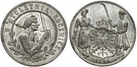 Medal 100. rocznica Insurekcji Kościuszkowskiej 1894 (Głowacki) Dość rzadki w handlu. 
 Sygnowany W. GLOWACKI KRAKOW. 
 Cyna (?), średnica 34,5 mm, ...