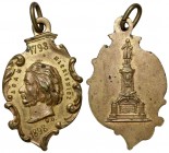 Medalik, 100. rocznica urodzin Adama Mickiewicza 1798-1898 Bardzo ładne wykonanie. Sygnowany W.O.
 Mosiądz, wymiary 32 x 19 (z uszkiem) 
Grade: AU ...