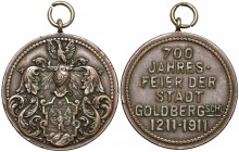 Złotoryja (Goldberg Schl.), Medal na 700-lecia miasta 1211-1911 Sygnowany Chr. Lauer Nuernberg
 Brąz srebrzony, średnica 33,0 mm, waga 18,2 g.&nbsp; ...