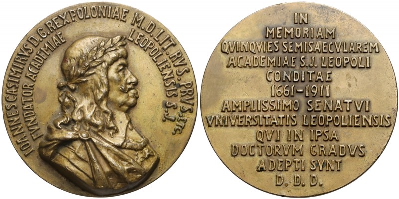 Medal Uniwersytet Jana Kazimierza we Lwowie 1911 r. Lekko polakierowany. Medal w...