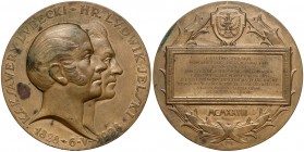 Medal 100-lecie Banku Polskiego, Lubecki-Jelski, 1928 r. Brąz, średnica 55,1 mm, waga 70,93 g. Reference: Strzałlkowski 609
Grade: XF 

POLAND POLE...