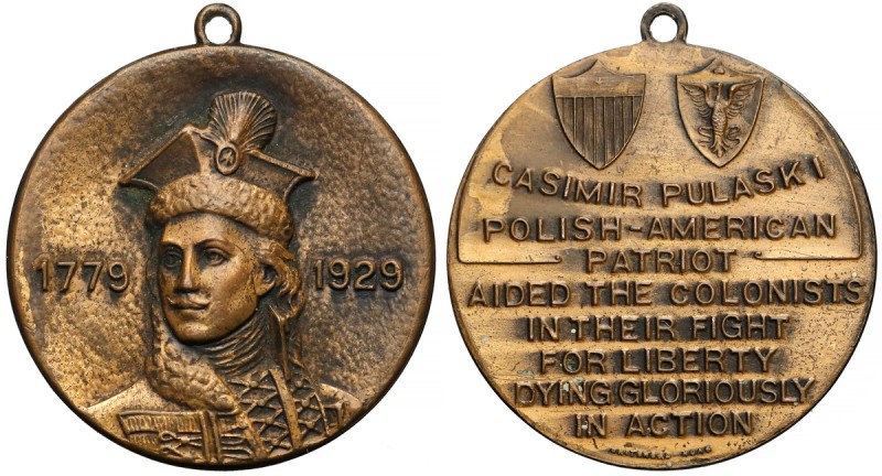 Medal patriotyczny Kazimierz Pułaski 1929 r. Odmiana z datą po bokach popiersie,...