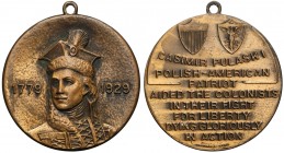 Medal patriotyczny Kazimierz Pułaski 1929 r. Odmiana z datą po bokach popiersie, w linii prostej. 
 Sygnowany u dołu rewersu. 
 Brąz, średnica 32,0 ...
