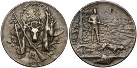Medal strzelecki - Brwinów 1907 Ładny medal nagrodowy, związany z myślistwem. 
 Srebro, średnica 33,25 mm, waga 15,41 g.&nbsp; 
Grade: VF 

POLAND...