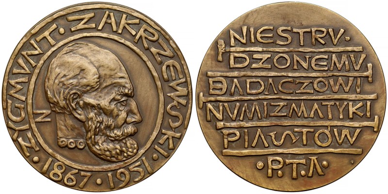 Medal Zygmunt Zakrzewski / Badacz Numizmatyki Piastów 1968 r. Brąz, średnica 59,...