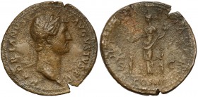 Hadrian (117-138 n.e.) Sesterc Awers: Głowa cesarza w wieńcu laurowym, w prawo, w otoku legenda: HADRIANVS - AVGVSTVS P P Rewers: Hilaritas stojąca w ...