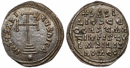 Bizancjum, Bazyli I (867-886 n.e.) Miliaresion, Konstantynopol Awers: Legenda w 6 wersach:&nbsp;+ bASI/ LIOS CЄ/ COnSTAn/TIn PISTV/ bASILIS/ ROMEO Rew...