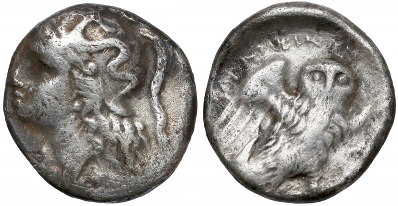 Grecja, Kalabria, Tarent (281-272 p.n.e.) Drachma Awers: Głowa Ateny w hełmie at...