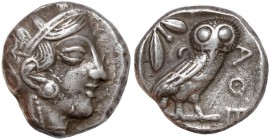 Greece, Attica, Athens (454-404 BC) Tetradrachm - 'owl' Awers: Głowa Ateny&nbsp;a&nbsp;na wprost z okiem ujętym 'na wprost' Rewers: Sowa stojąca na wp...