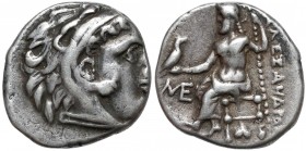 Grecja, Macedonia, Aleksander III Wielki (310-301 p.n.e.) Drachma - Abydos Awers: Głowa Heraklesa w skalpie lwa, w prawo. Rewers: Zeus siedzący na tro...