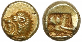 Grecja, Jonia, Erythrai (550-500 p.n.e.) El Hekte Awers: Głowa Heraklesa w skalpie lwa w lewo. Rewers: Quadratum incusum. Elektron, średnica:10,5-9,8 ...