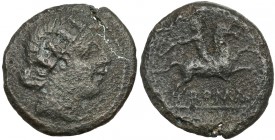 Republika, Semiuncia anonimowa (217-215 n.e.) Awers: Popiersie bogini w draperii i coronie muralis. Rewers: Jeździec na koniu w prawo, trzymający bat ...