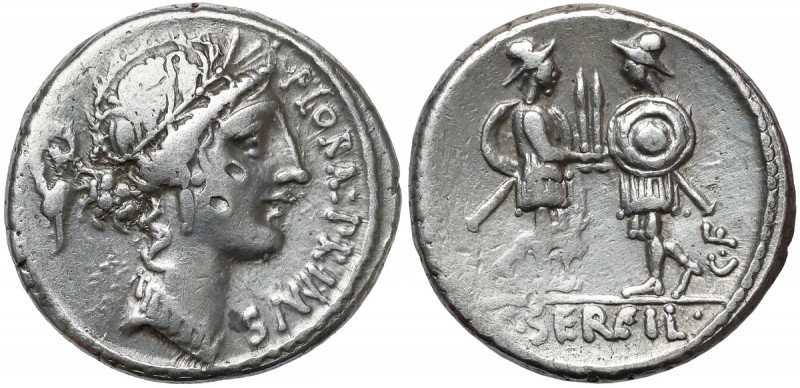 Republika, C. Serveil C.f (57 p.n.e.) Denar Awers: Głowa Flory w wieńcu, kolczyk...