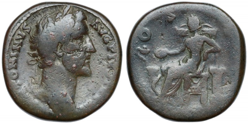 Antoninus Pius (138-161 n.e.) Sesterc Awers: Głowa cesarza w wieńcu laurowym, w ...