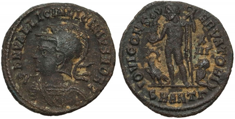 Licyniusz II (317-324 n.e.) Follis, Antiochia Awers: Popiersie cesarza w hełmie ...