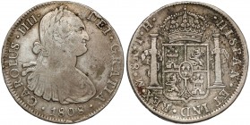 Meksyk, Karol IV Hiszpański, 8 reali 1808-TH Srebro, średnica 40,2 mm, waga 26,68 g. 
Grade: VF 

WORLD COINS - AMERICA