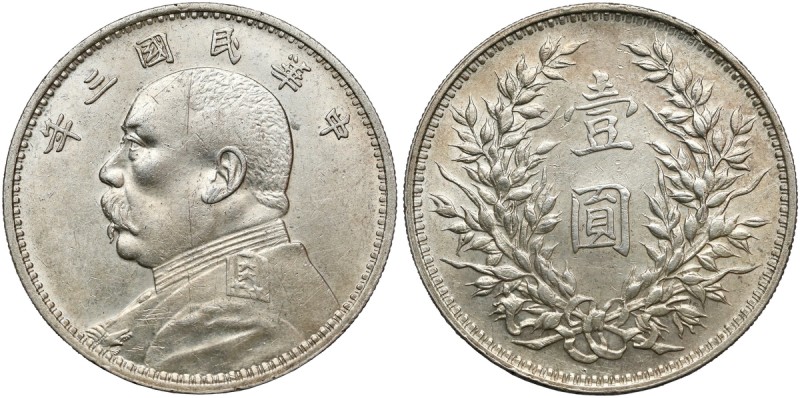 Chiny, Yuan Shikai, 1 dolar rok 3 (1914) Srebro, średnica 38,8 mm, waga 26,86 g....