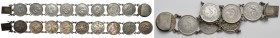Chiny, bransoleta z monet (9szt) Bransoletka zrobiona z 9 monet 10 centowych, pochodzących z różnych prowincji Chin. Łączone łańcuszkiem, z zapinką. W...
